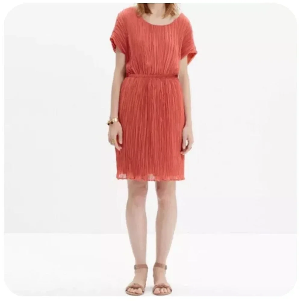 Madewell Artemis Brick Dust Pleated Mini Dress #C0925 Women's Size Small